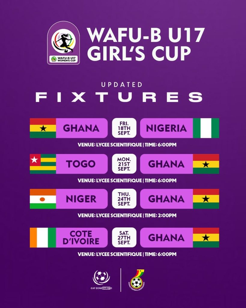 WAFU B U17 Girls Cup Organisers Release Updated Match Schedule